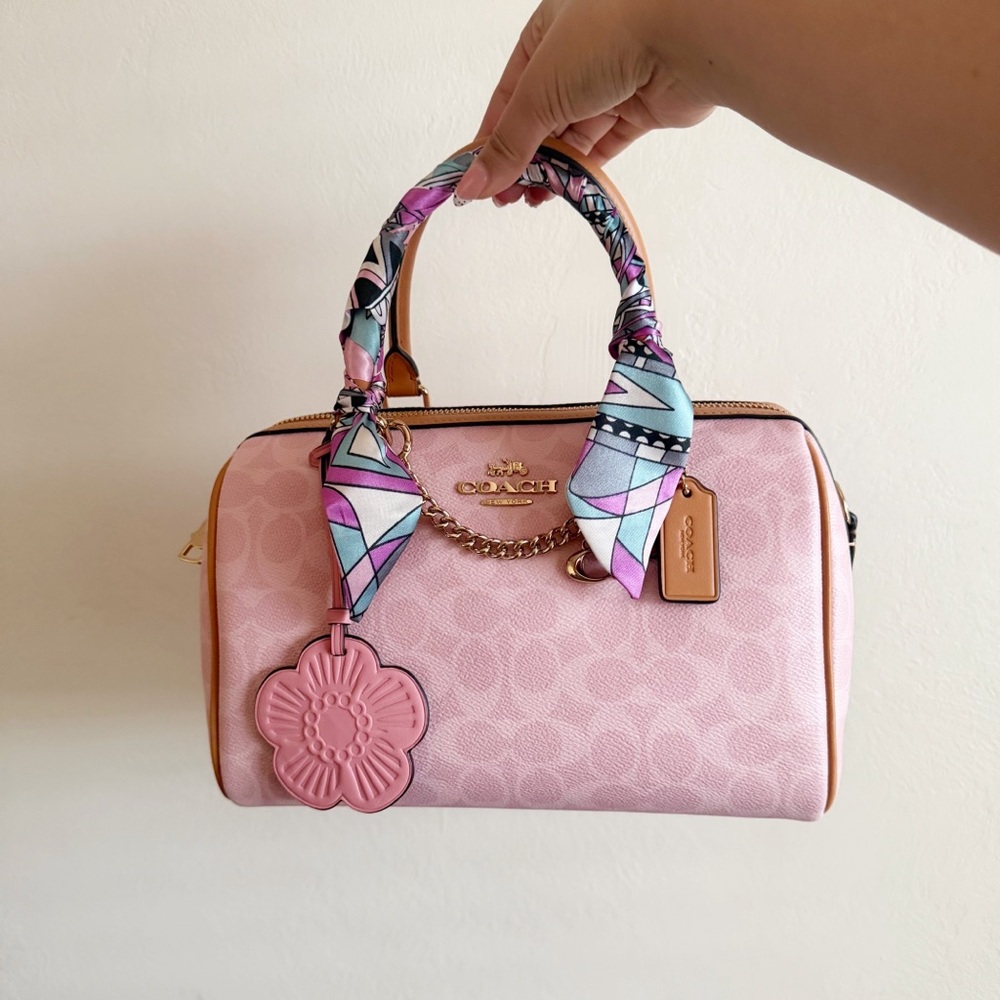 Coach Rowan Satchel Bag In Signature Canvas With Charms Powder pink NWOT